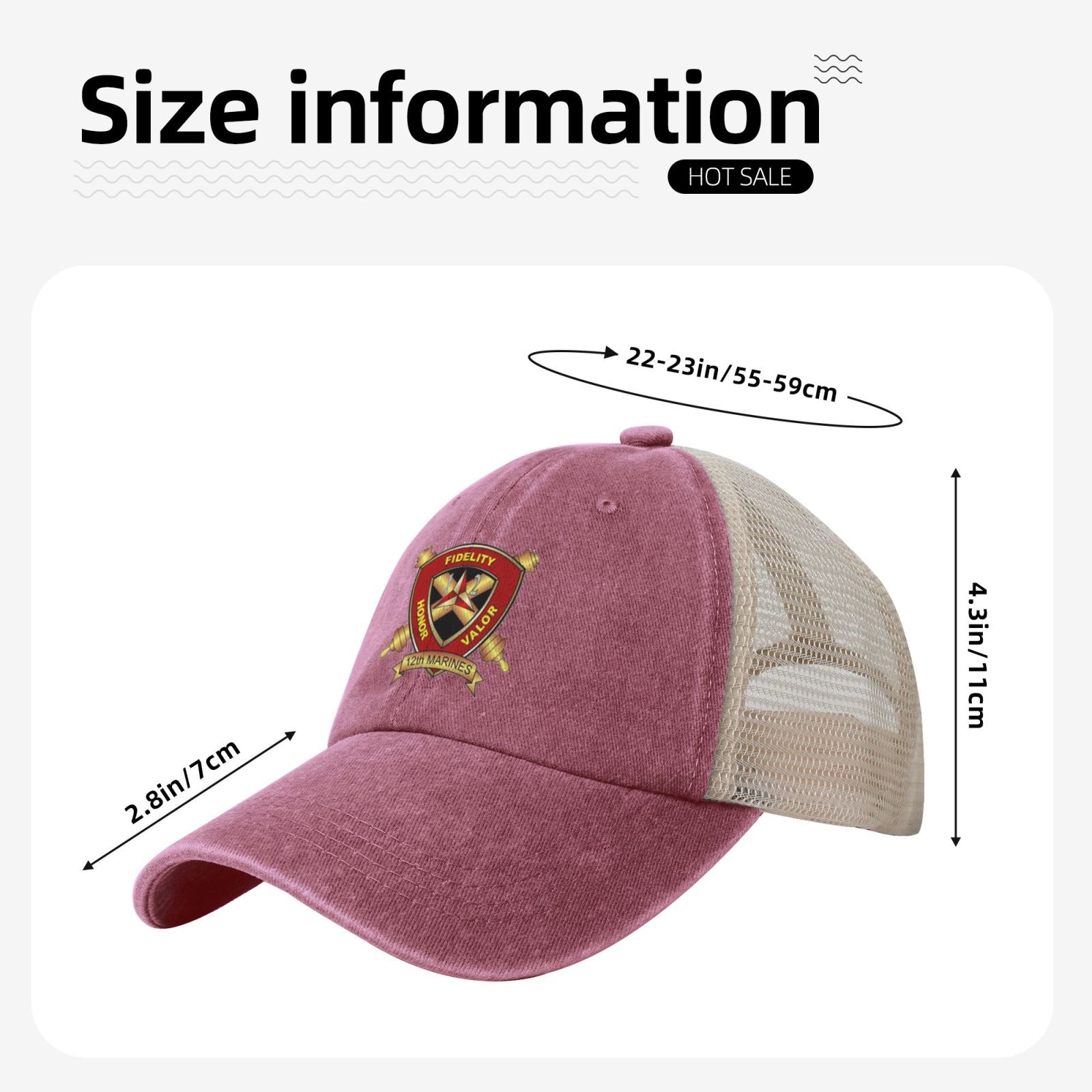 12th Marines Printed unisex baseball cap adjustable grid baseball cap veteran gift
