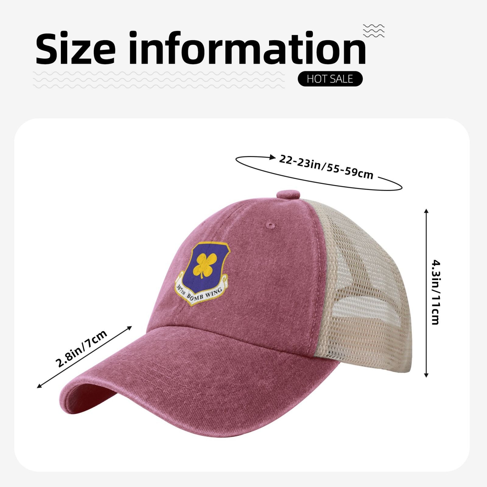 307th Bomb Wing Patch 2011 Printed unisex baseball cap adjustable grid baseball cap veteran gift